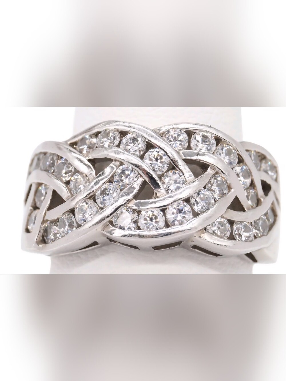 GSJ DQ Cz Crystal-Accented Braided Band Ring in 925 Silver Sz 7
